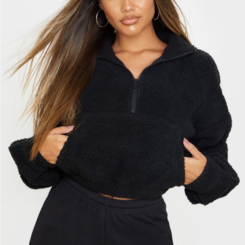 Black Borg Zip Front Oversized Sweater PRETTY LITTLE THING